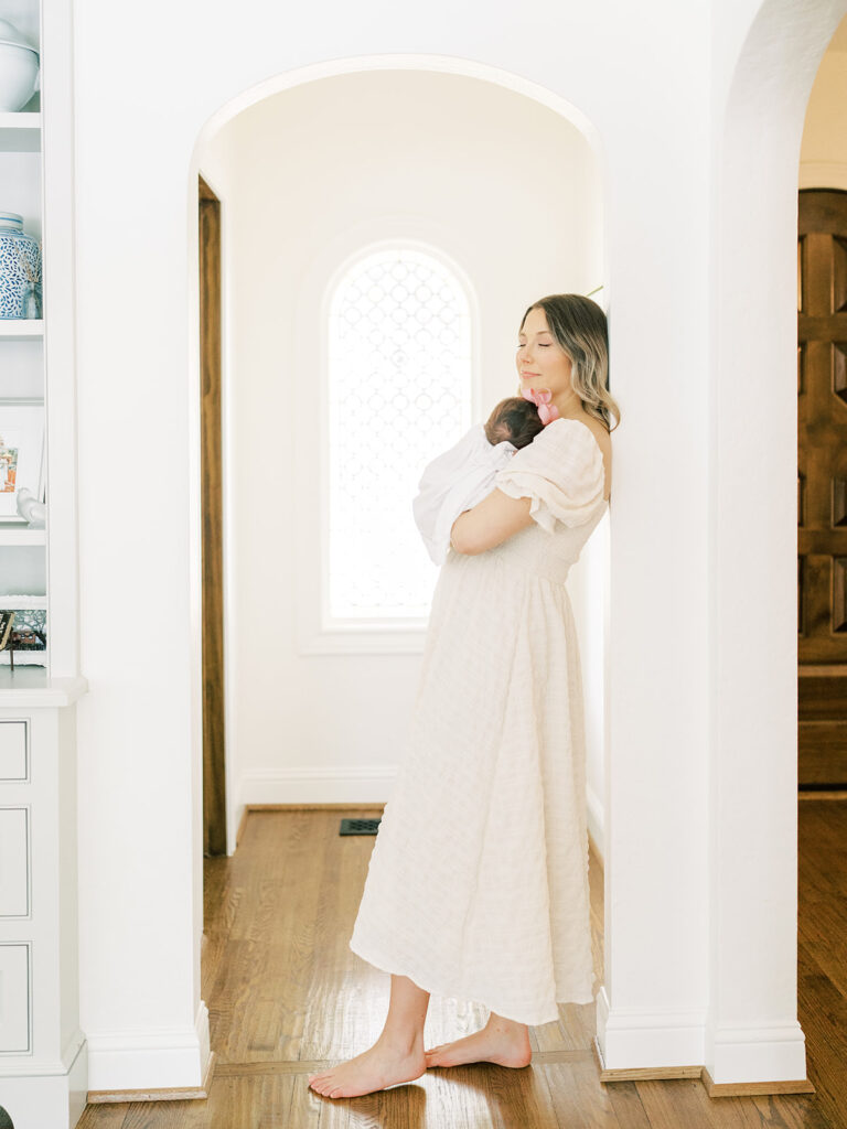 pretty mom and baby at home